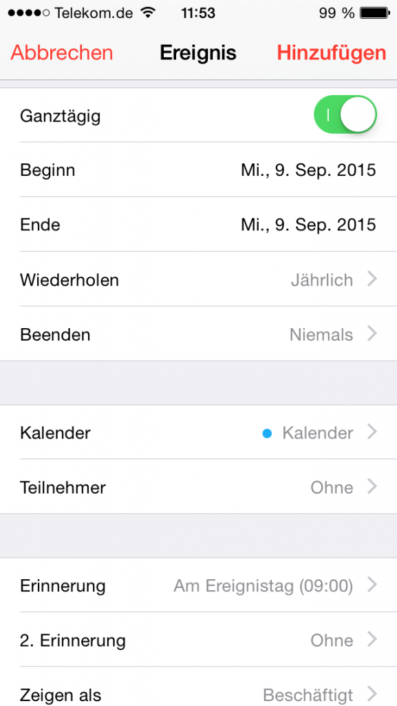 Geburtstage und Termine im iPhone Kalender